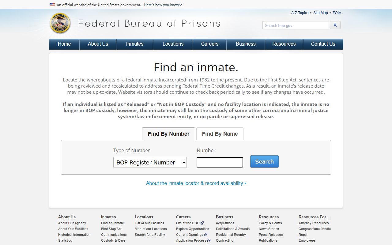 Seminole County inmate population federal BOP inmate locator fallback